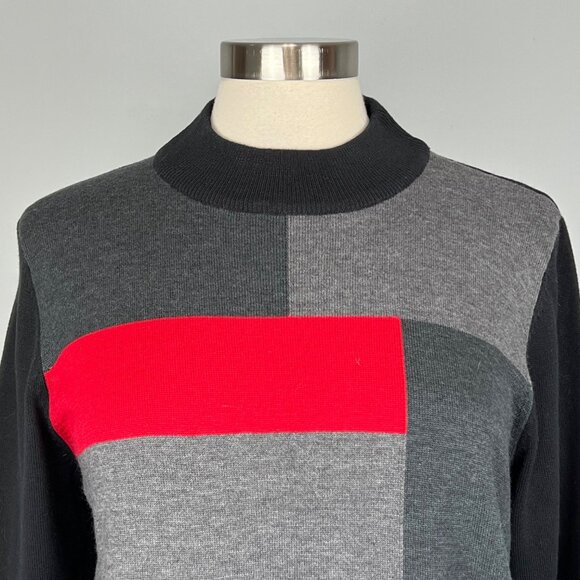 Allison Daley Womens Gray Red Colorblock Sweater Crew Neck Knit size Large - Picture 2 of 8